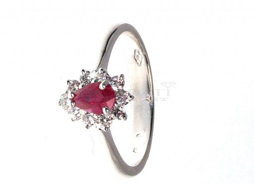 Drop shape ruby and diamond ring 0.26ct