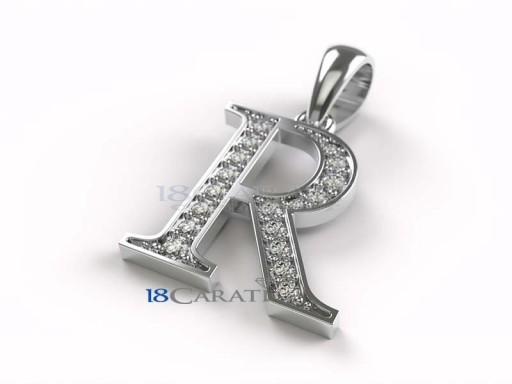 Pendente lettera iniziale R con diamanti