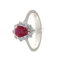 Drop shape ruby and diamond ring